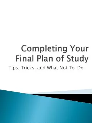 Completing Your Final Plan of Study