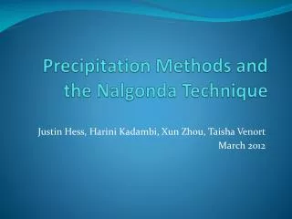 Precipitation Methods and the Nalgonda Technique