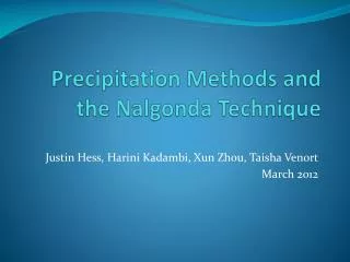 precipitation methods and the nalgonda technique