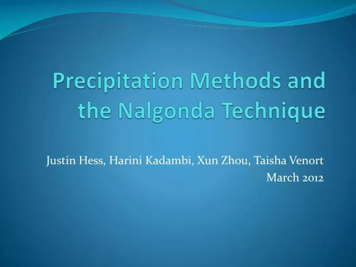 precipitation methods and the nalgonda technique