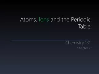 Atoms, Ions and the Periodic Table