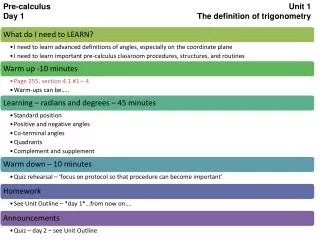 Pre-calculus Unit 1 Day 1 The definition of trigonometry