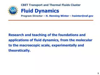CBET Transport and Thermal Fluids Cluster Fluid Dynamics