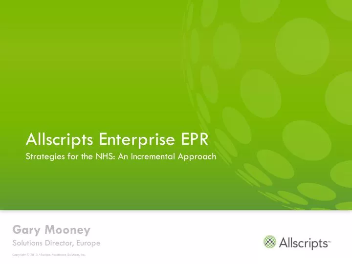 allscripts enterprise epr strategies for the nhs an incremental approach