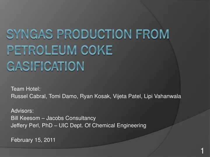syngas production from petroleum coke gasification
