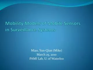 Mobility Models of Mobile Sensors in Surveillance Systems