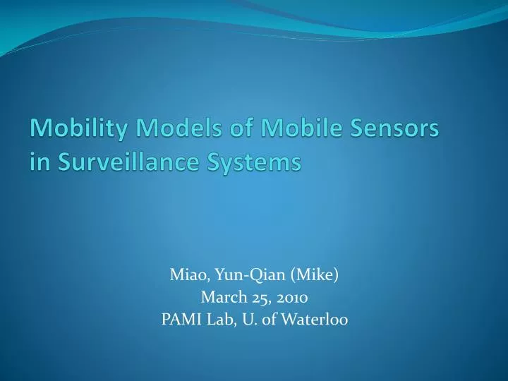 mobility models of mobile sensors in surveillance systems