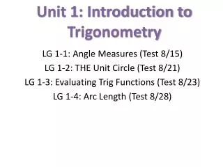 Unit 1: Introduction to Trigonometry