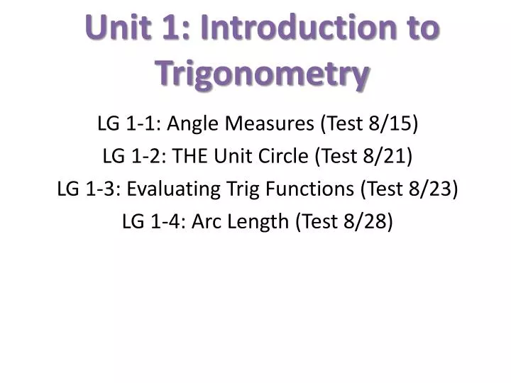 unit 1 introduction to trigonometry