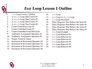 for Loop Lesson 1 Outline