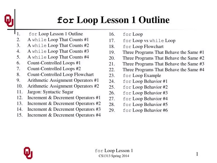 for loop lesson 1 outline