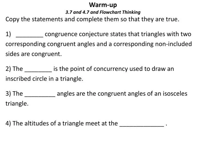 warm up 3 7 and 4 7 and flowchart thinking