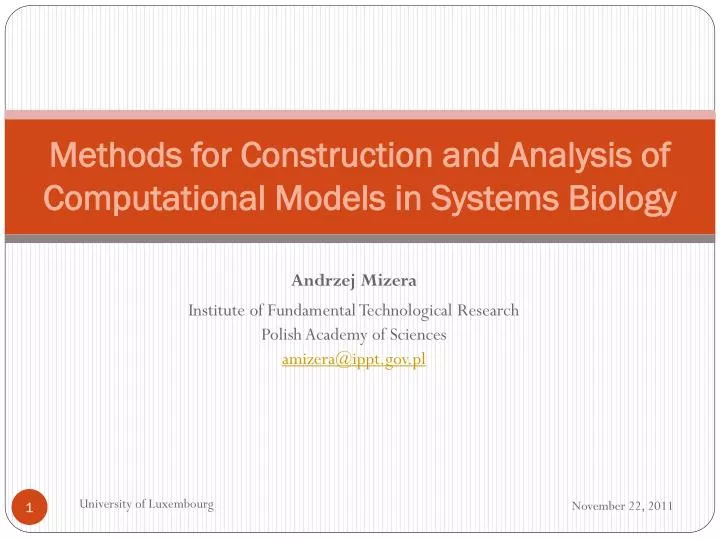 methods for construction and analysis of computational models in s ystems biology