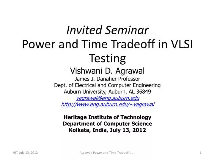 invited seminar power and time tradeoff in vlsi testing