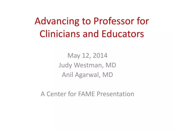 advancing to professor for clinicians and educators