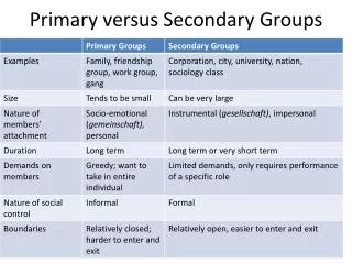 Primary versus Secondary Groups