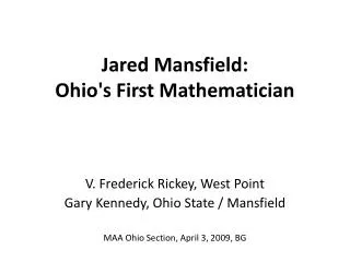 Jared Mansfield: Ohio's First Mathematician