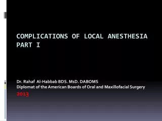 Complications of Local Anesthesia part i