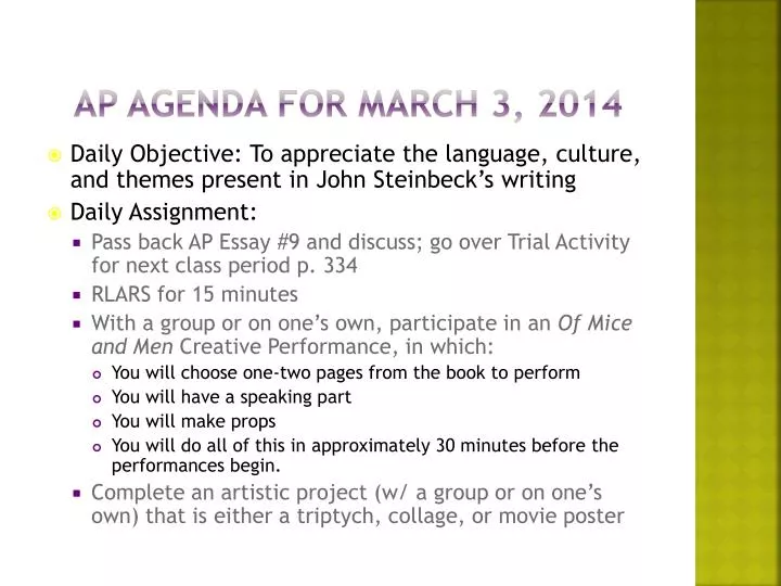 ap agenda for march 3 2014