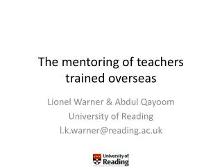 The mentoring of teachers trained overseas