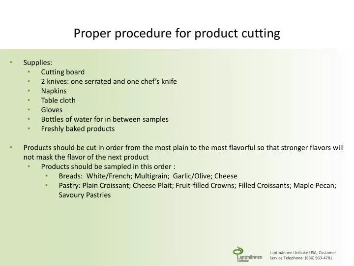 proper procedure for product cutting