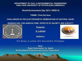 DEPARTMENT OF CIVIL &amp; ENVIRONMENTAL ENGINEERING KING FAHD UNIVERSITY OF PETROLEUM &amp; MINERALS