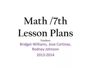 Math /7th Lesson Plans Teachers: