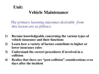 Unit: Vehicle Maintenance