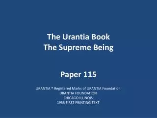 The Urantia Book The Supreme Being