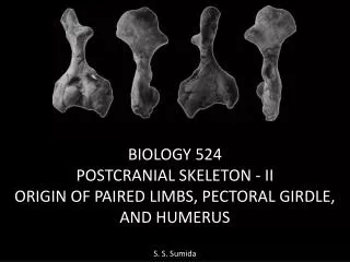 BIOLOGY 524 POSTCRANIAL SKELETON - II ORIGIN OF PAIRED LIMBS, PECTORAL GIRDLE, AND HUMERUS