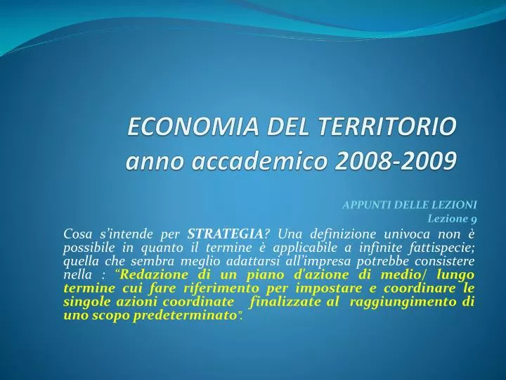 economia del territorio anno accademico 2008 2009