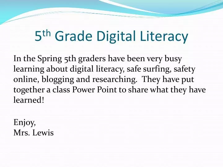 5 th grade digital literacy