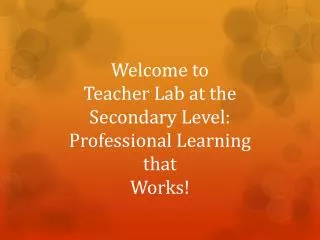 Welcome to Teacher Lab at the Secondary Level: P rofessional L earning that Works!