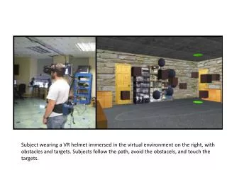 Subject wearing a VR helmet immersed in the virtual environment on the right, with