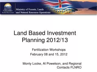 Land Based Investment Planning 2012/13
