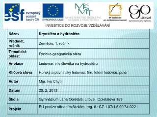 Kryosféra a Hydrosféra Ledovce