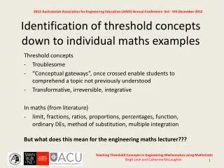 Identification of threshold concepts down to individual maths examples