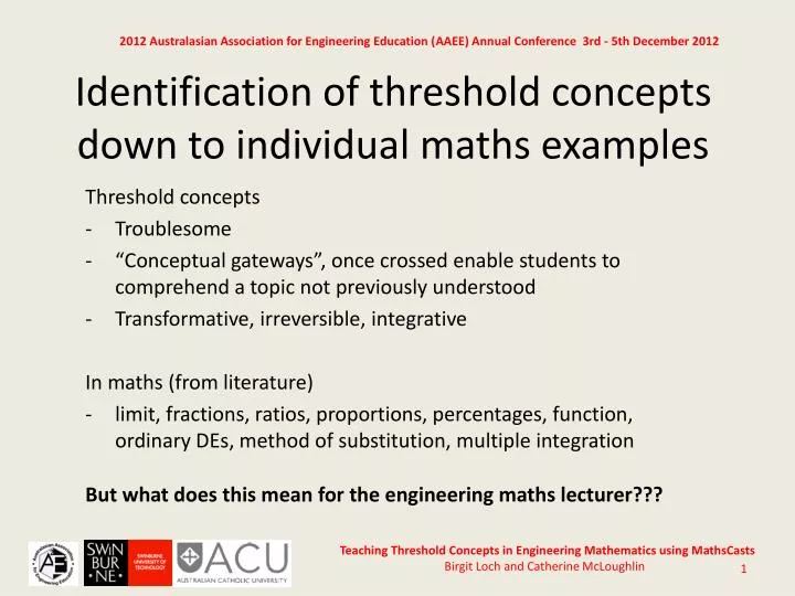 identification of threshold concepts down to individual maths examples