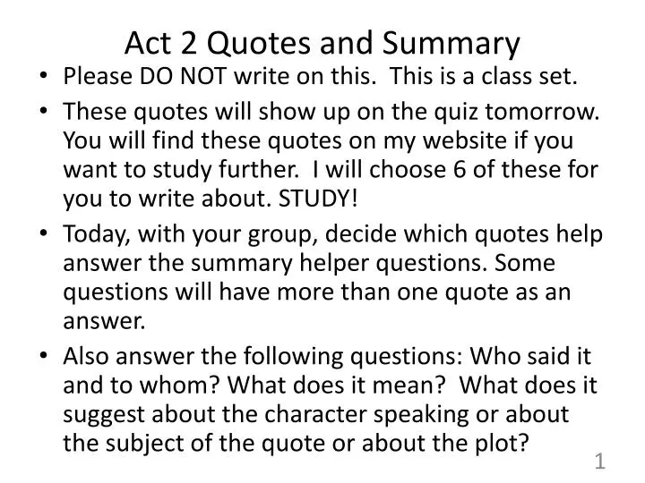 PPT Act 2 Quotes and Summary PowerPoint Presentation free