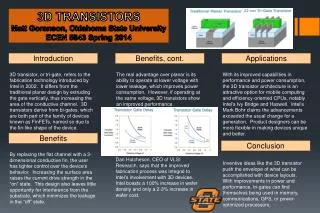 3D TRANSISTORS Matt Goranson, Oklahoma State University ECEN 5843 Spring 2014