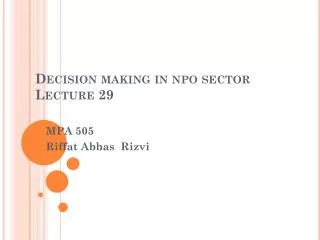 Decision making in npo sector Lecture 29