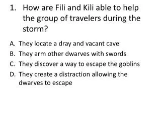 How are Fili and Kili able to help the group of travelers during the storm?