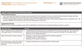 Project Name: FY14 Landing of Enterprise priorities Time Period: FY13