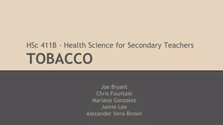 hsc 411b health science for secondary teachers tobacco