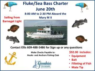 Fluke/Sea Bass Charter June 20th 8:00 AM to 2:30 PM Aboard the Mary M II