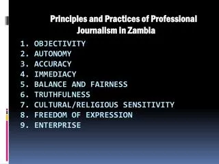 Principles and Practices of Professional Journalism in Zambia