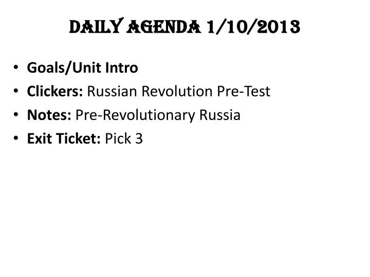 daily agenda 1 10 2013
