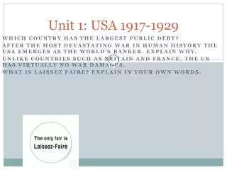 Unit 1: USA 1917-1929