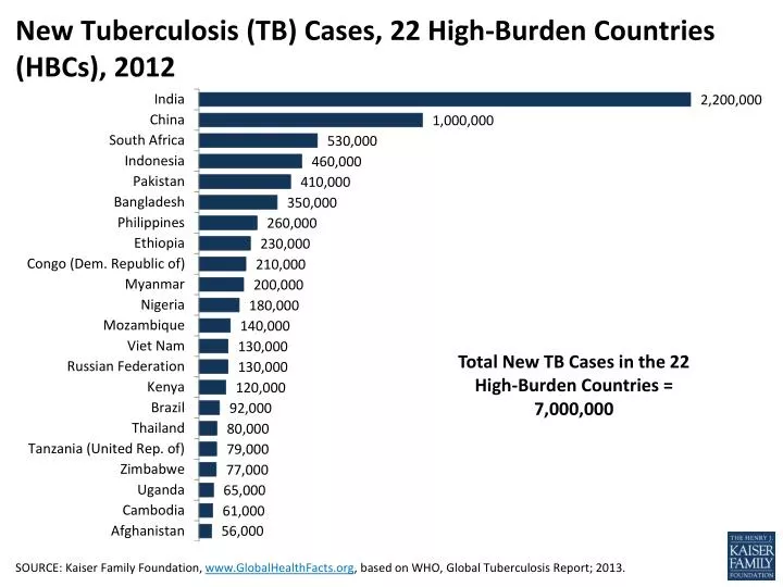 new tuberculosis tb cases 22 high burden countries hbcs 2012