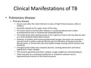 Clinical Manifestations of TB